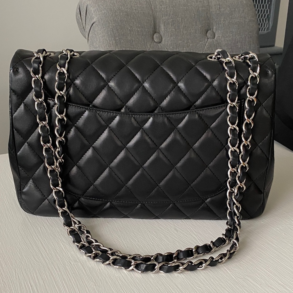 Chanel Black Jumbo Flap Lambskin Leather Silver Hardware Bag Full Set New in Box - Picture 5 of 16